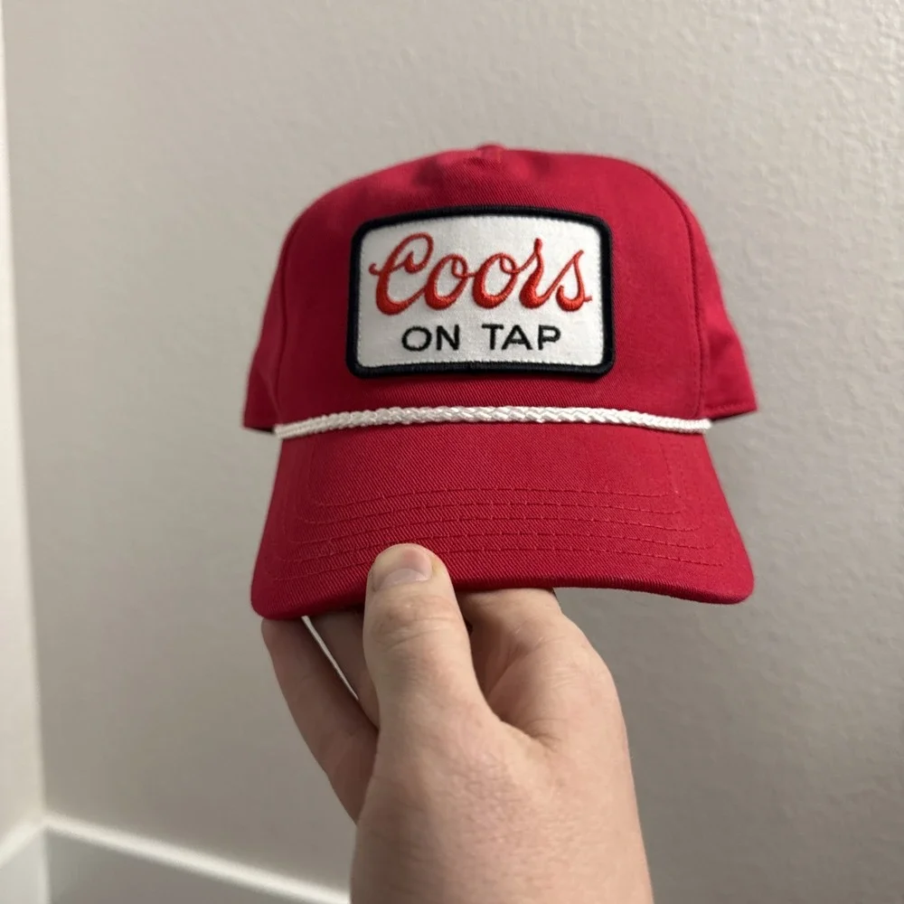 Coors Beer Rope Hat Set Lot On Tap Banquet Red &‎ White Snapback Cap Retro Style